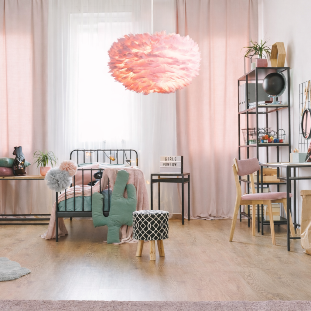 Profil af Lufira Pink pendellampe i pigeværelse