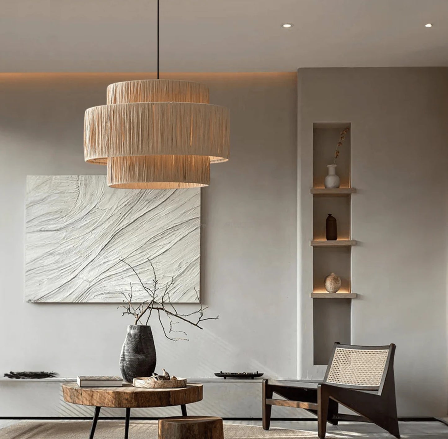 Raffia pendellampe i moderne nordisk indretning