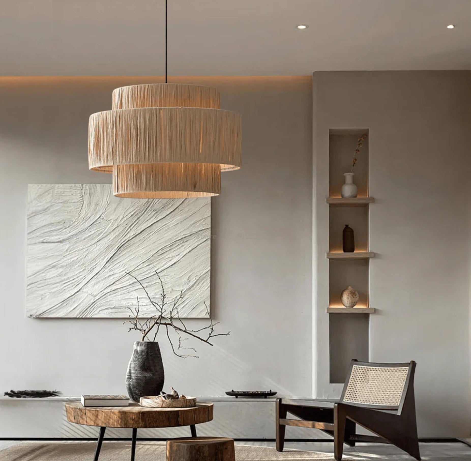 Raffia pendellampe i moderne nordisk indretning