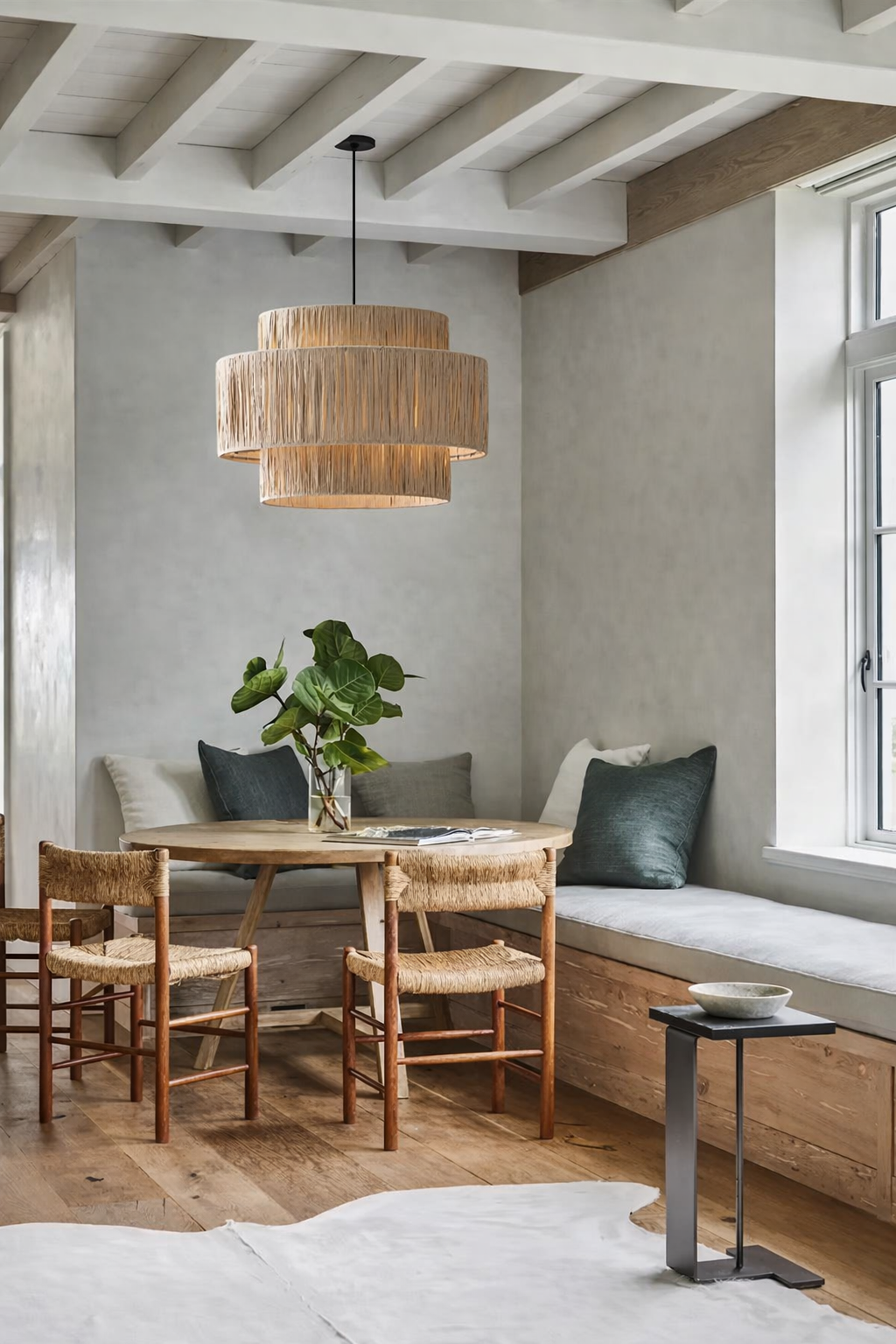 Organisk raffia lampe i rolig og varm indretning