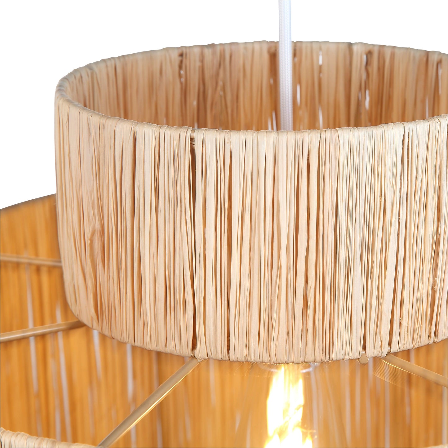 Nærbillede af håndlavet raffia lampeskærm top