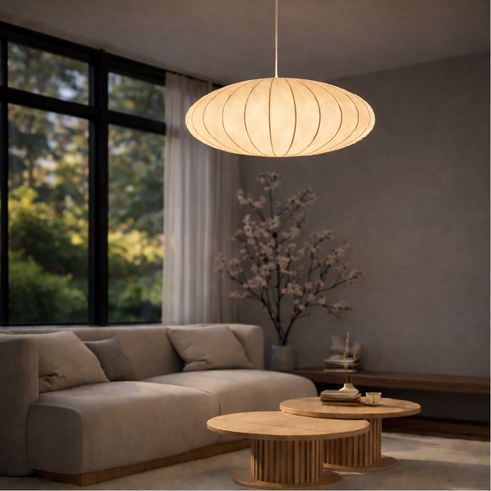 UFO Glow pendellampe over sofa